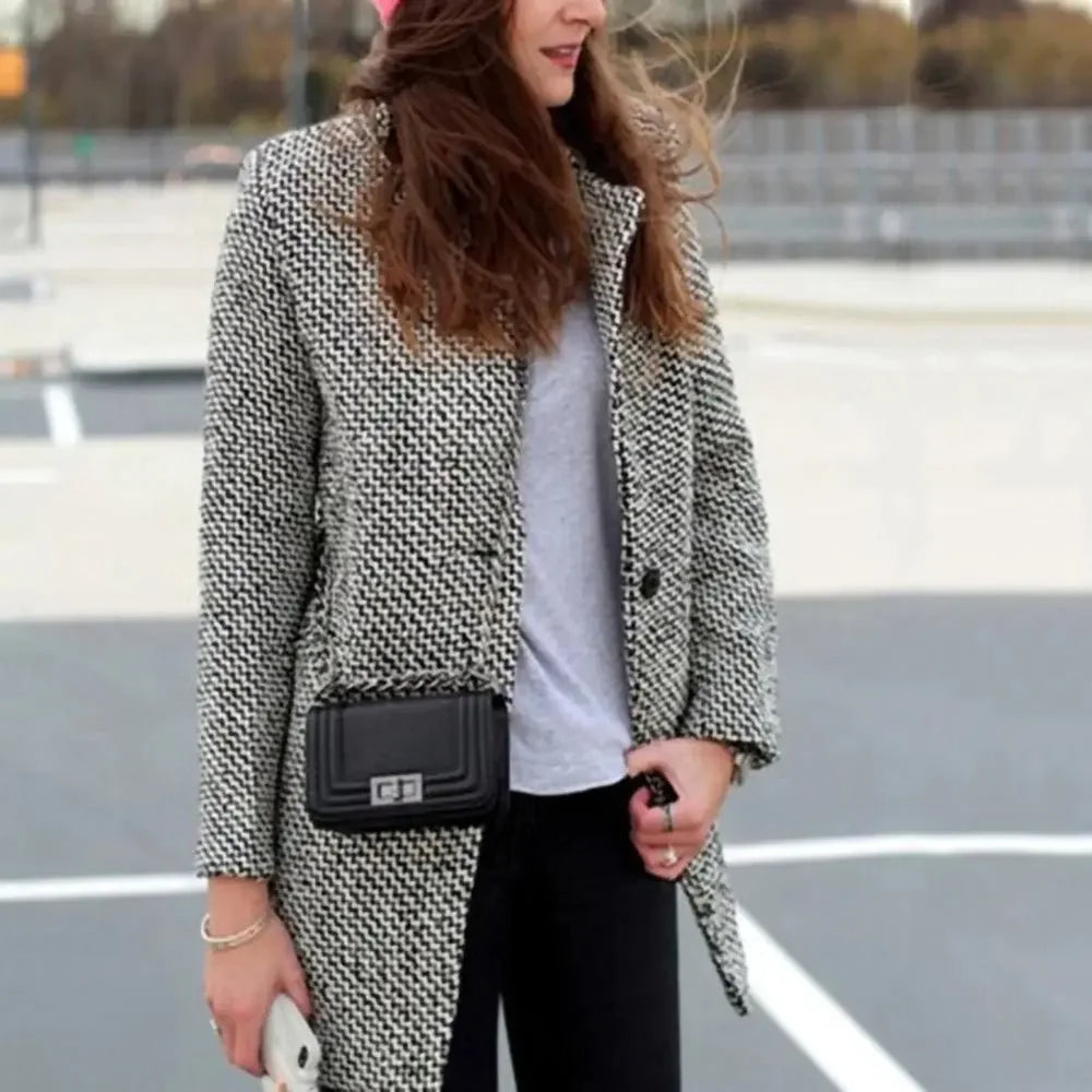 Manteau à Chevrons | Double Boutonnage Intemporel – Gris #couleur_gris