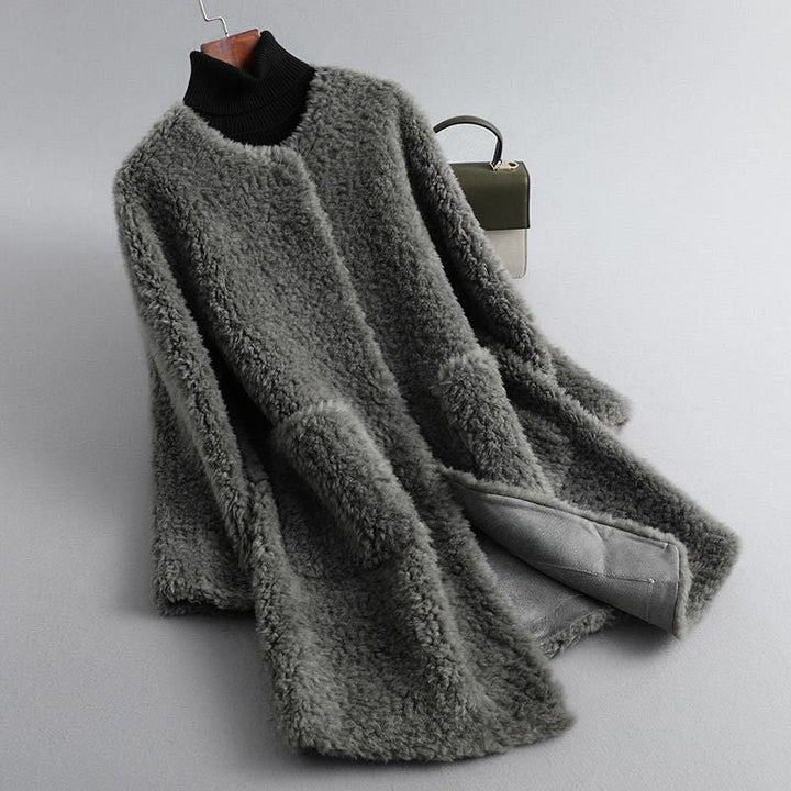 Manteau en Peluche Douce | Col Montant Cocooning – Gris #couleur_gris