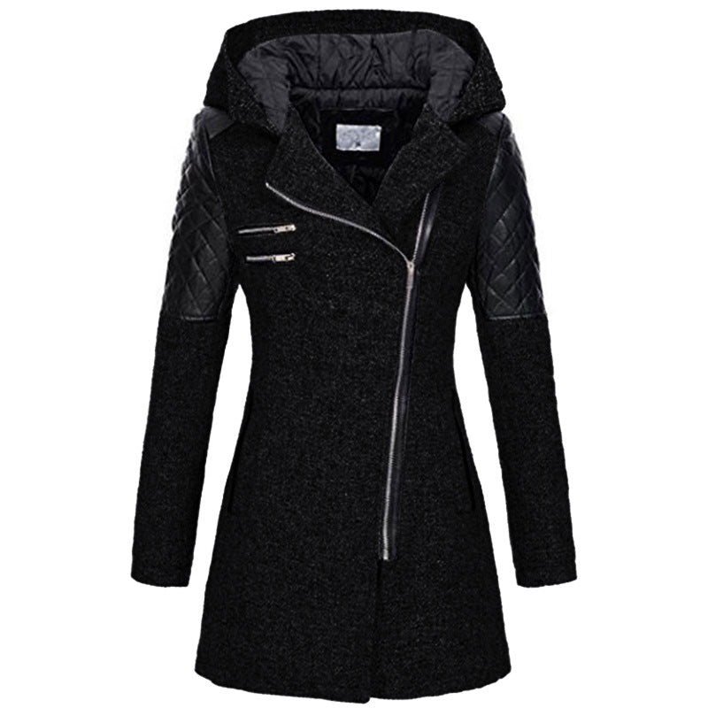 Manteau à Capuche Fermeture Asymétrique | Épaules Matelassées Moderne – Noir #couleur_noir