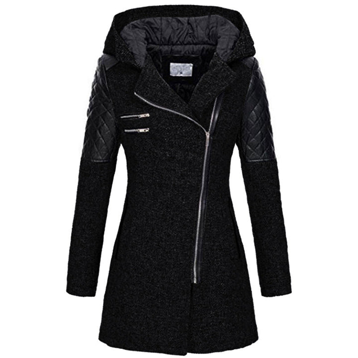 Manteau à Capuche Fermeture Asymétrique | Épaules Matelassées Moderne – Noir #couleur_noir