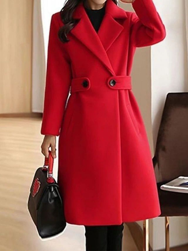 Manteau Croisé en Laine | Grandes Poches à Rabat Chic – Rouge #couleur_rouge