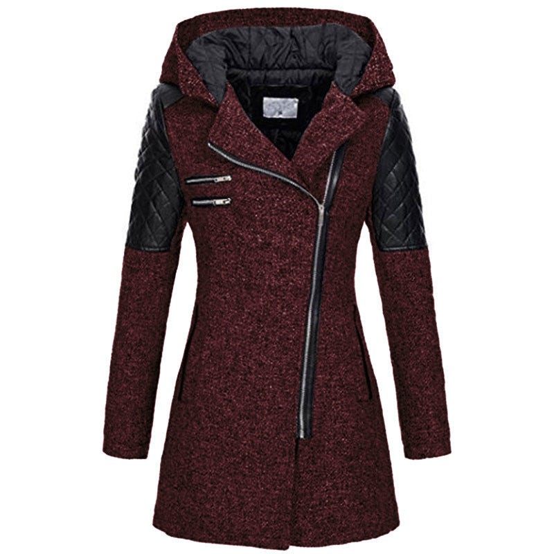 Manteau à Capuche Fermeture Asymétrique | Épaules Matelassées Moderne – Bordeaux #couleur_bordeaux