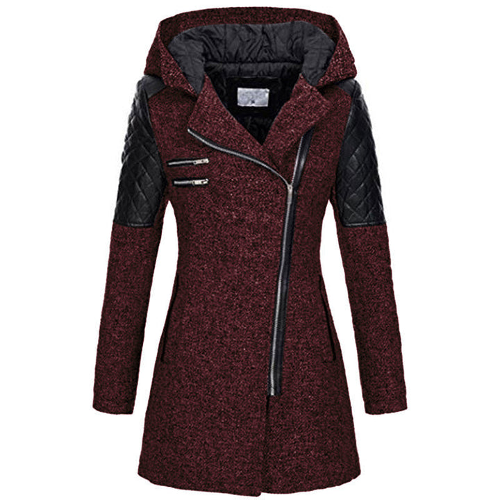 Manteau à Capuche Fermeture Asymétrique | Épaules Matelassées Moderne – Bordeaux #couleur_bordeaux