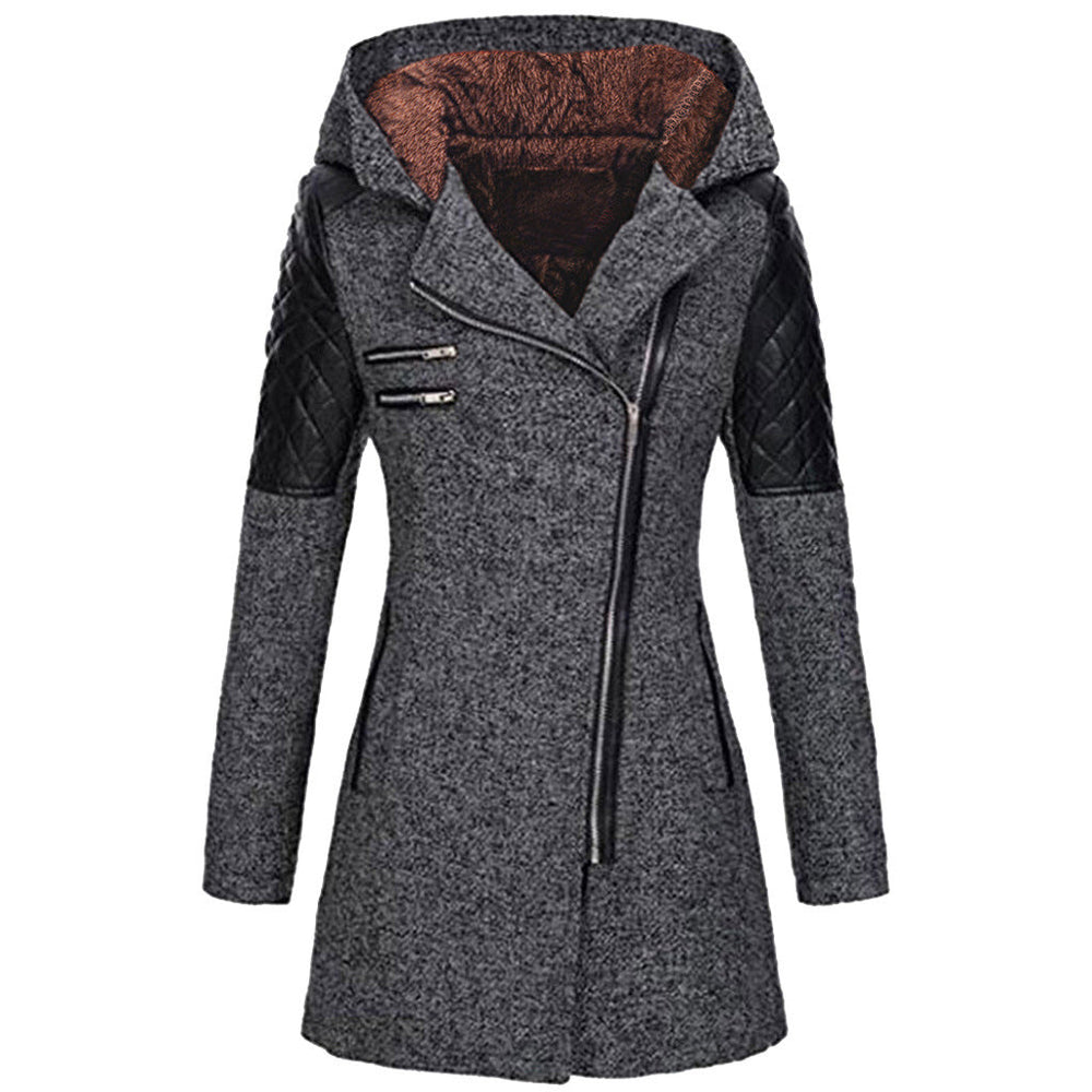 Manteau à Capuche Fermeture Asymétrique | Épaules Matelassées Moderne – Gris foncé #couleur_gris-fonc