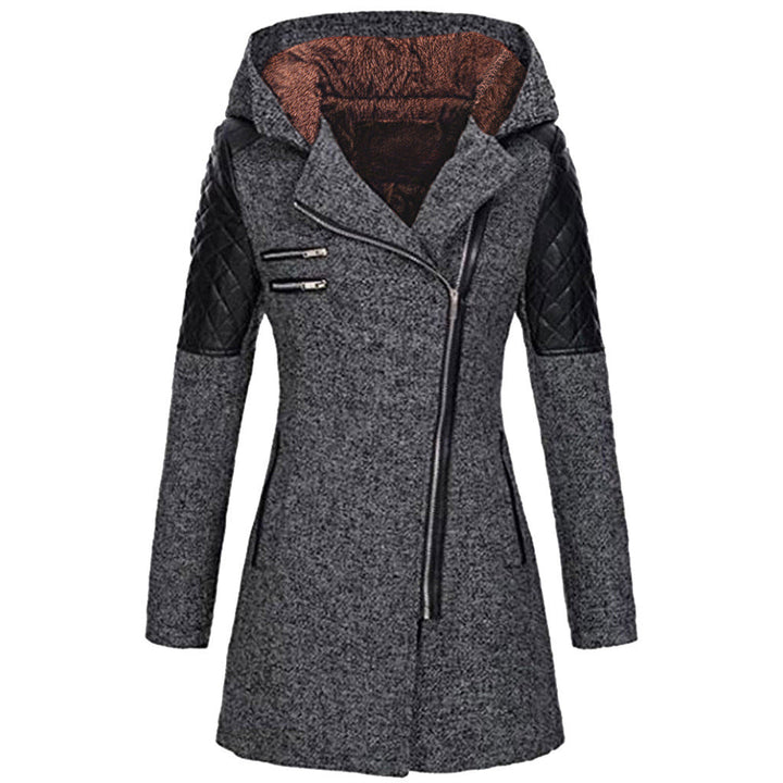 Manteau à Capuche Fermeture Asymétrique | Épaules Matelassées Moderne – Gris foncé #couleur_gris-fonc