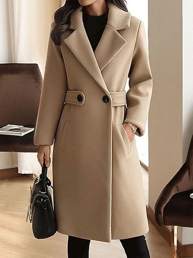 Manteau Croisé en Laine | Grandes Poches à Rabat Chic – Beige #couleur_beige