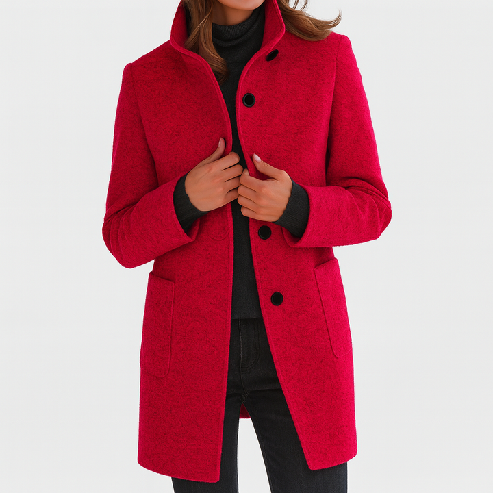 Manteau Court à Poignets Côtelés | Col Montant Confortable – Rouge #couleur_rouge