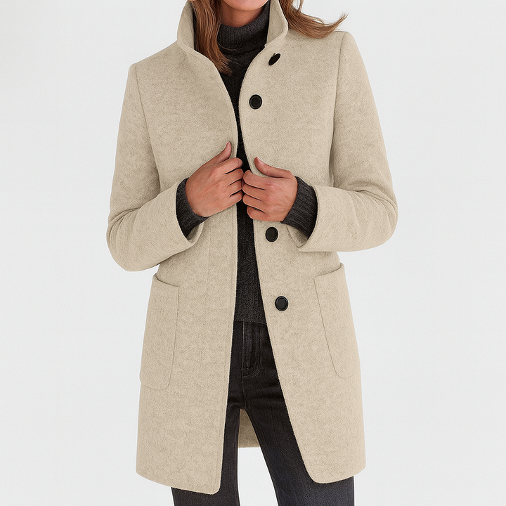 Manteau Court à Poignets Côtelés | Col Montant Confortable – Beige #couleur_beige