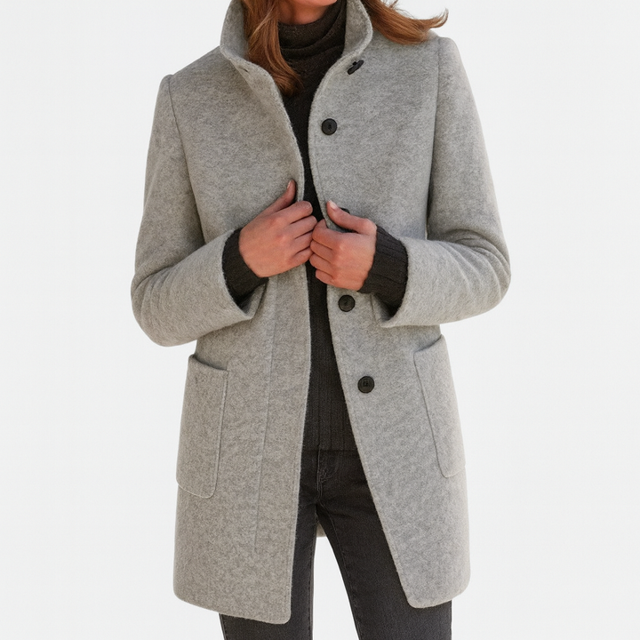 Manteau Court à Poignets Côtelés | Col Montant Confortable – Gris #couleur_gris