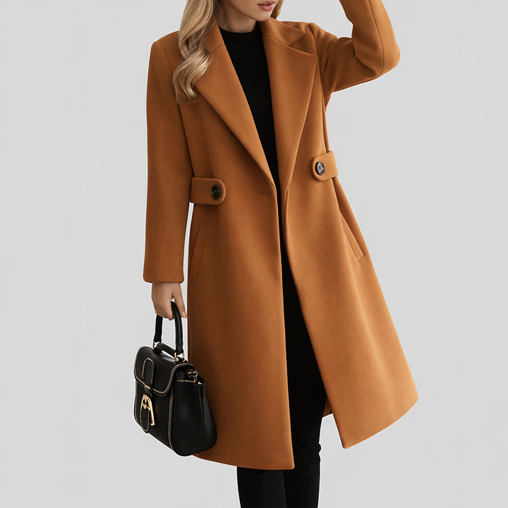 Manteau Mi-Long à Revers Crantés | Taille Ceinturée Élégant – Camel #couleur_camel