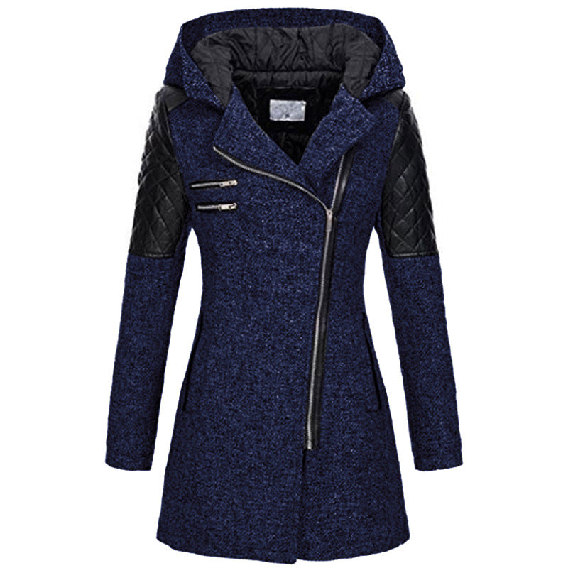 Manteau à Capuche Fermeture Asymétrique | Épaules Matelassées Moderne – Marine #couleur_marine