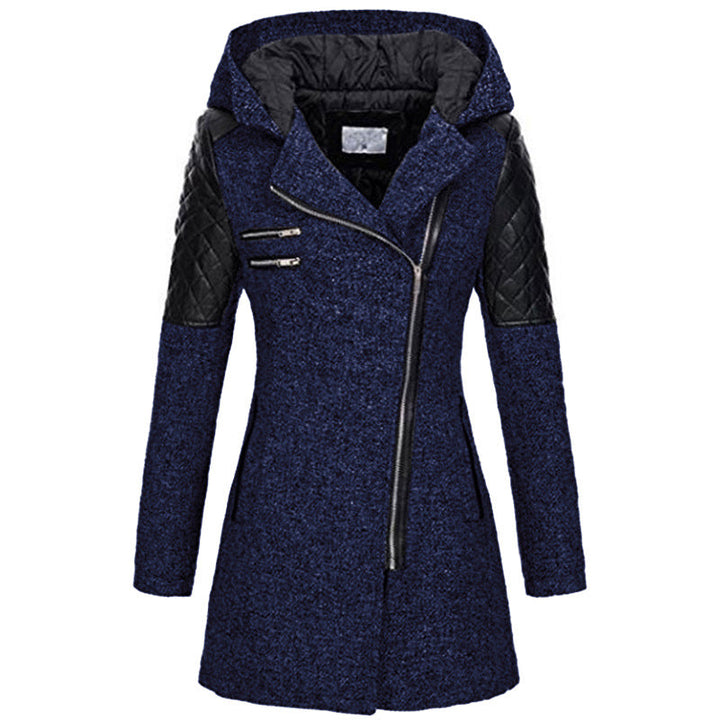 Manteau à Capuche Fermeture Asymétrique | Épaules Matelassées Moderne – Marine #couleur_marine