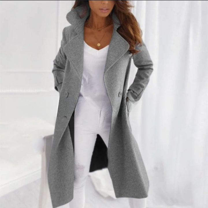 Manteau Long Ouvert à Col Tailleur | Coupe Fuselée Élégante – Gris #couleur_gris