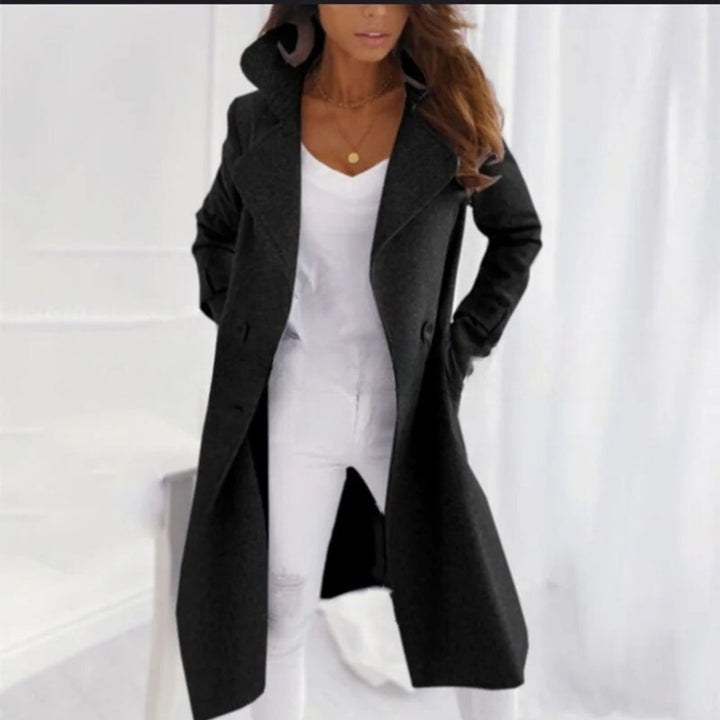 Manteau Long Ouvert à Col Tailleur | Coupe Fuselée Élégante – Noir #couleur_noir