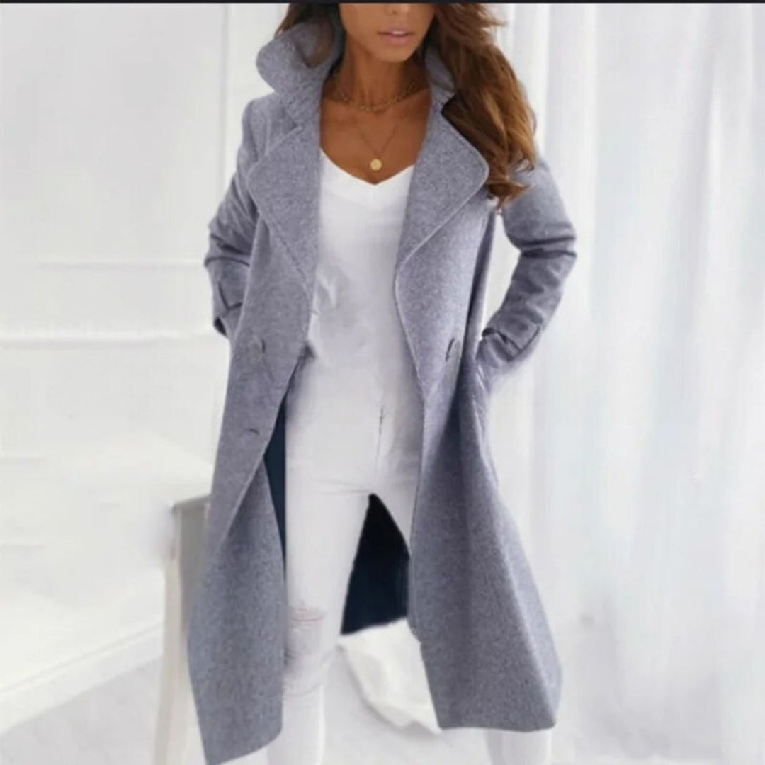 Manteau Long Ouvert à Col Tailleur | Coupe Fuselée Élégante – Gris clair #couleur_gris-clair