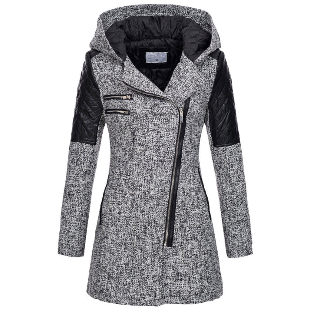 Manteau à Capuche Fermeture Asymétrique | Épaules Matelassées Moderne – Gris #couleur_gris