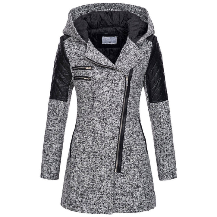 Manteau à Capuche Fermeture Asymétrique | Épaules Matelassées Moderne – Gris #couleur_gris