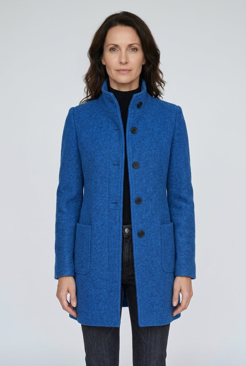 Manteau Structuré à Col Montant | Poches Plaquées Épuré – Bleu #couleur_bleu