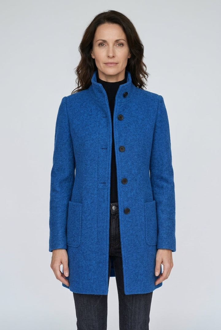 Manteau Structuré à Col Montant | Poches Plaquées Épuré – Bleu #couleur_bleu