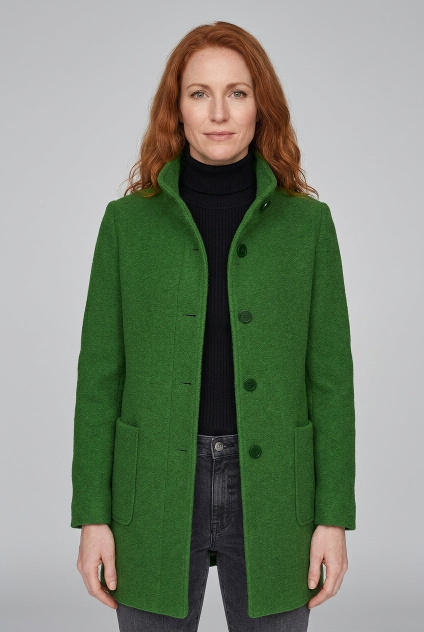 Manteau Structuré à Col Montant | Poches Plaquées Épuré – Vert #couleur_vert