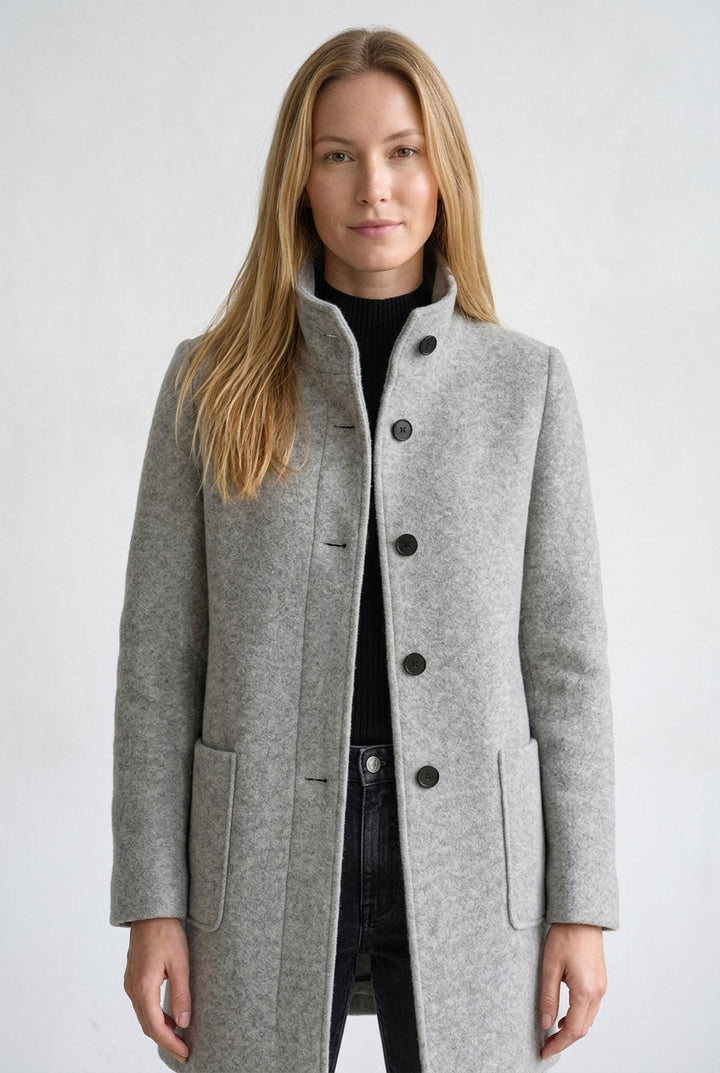 Manteau Structuré à Col Montant | Poches Plaquées Épuré – Gris #couleur_gris