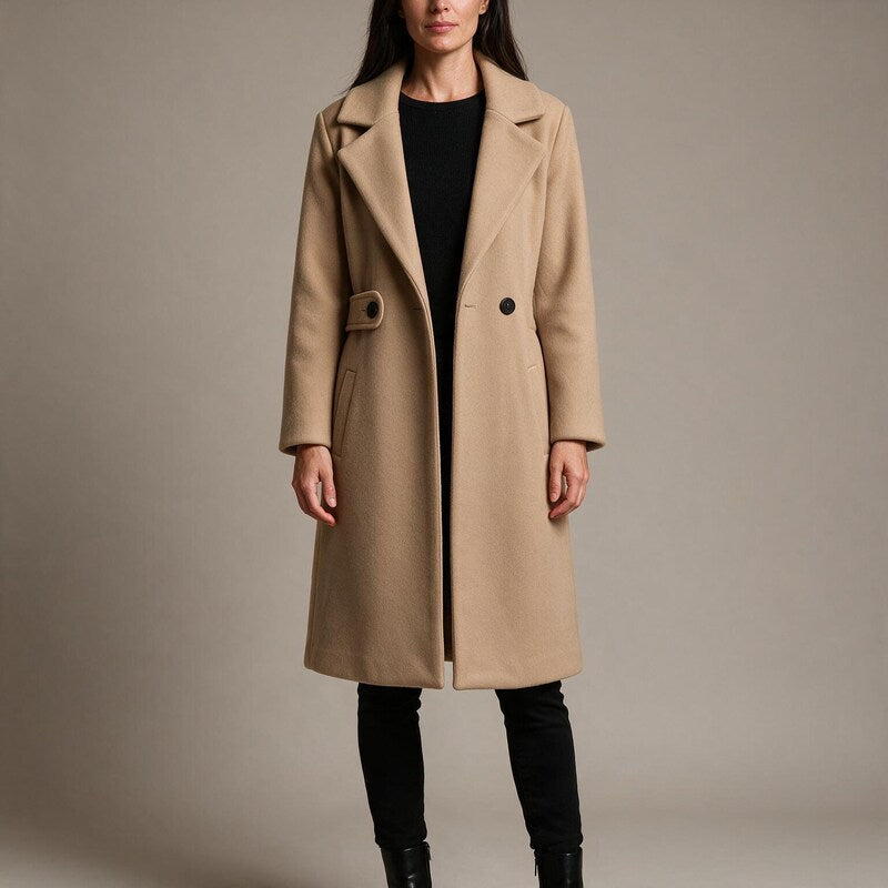 Manteau Croisé en Laine | Grandes Poches à Rabat Chic #couleur_beige