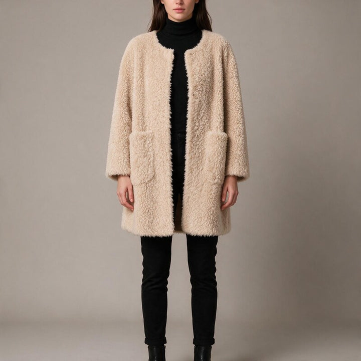 Manteau en Peluche Douce | Col Montant Cocooning #couleur_beige