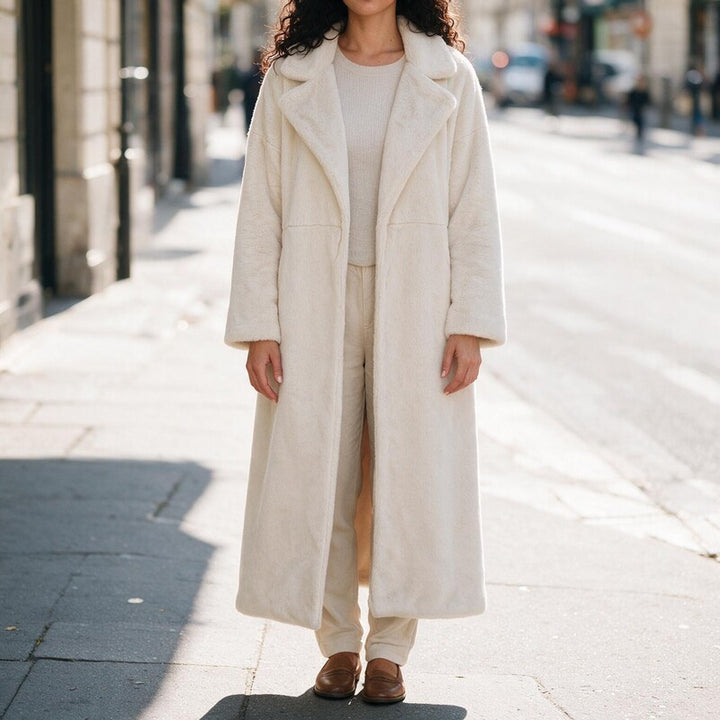 Manteau Long Duveteux à Revers | Coupe Ouverte Cocooning #couleur_cru