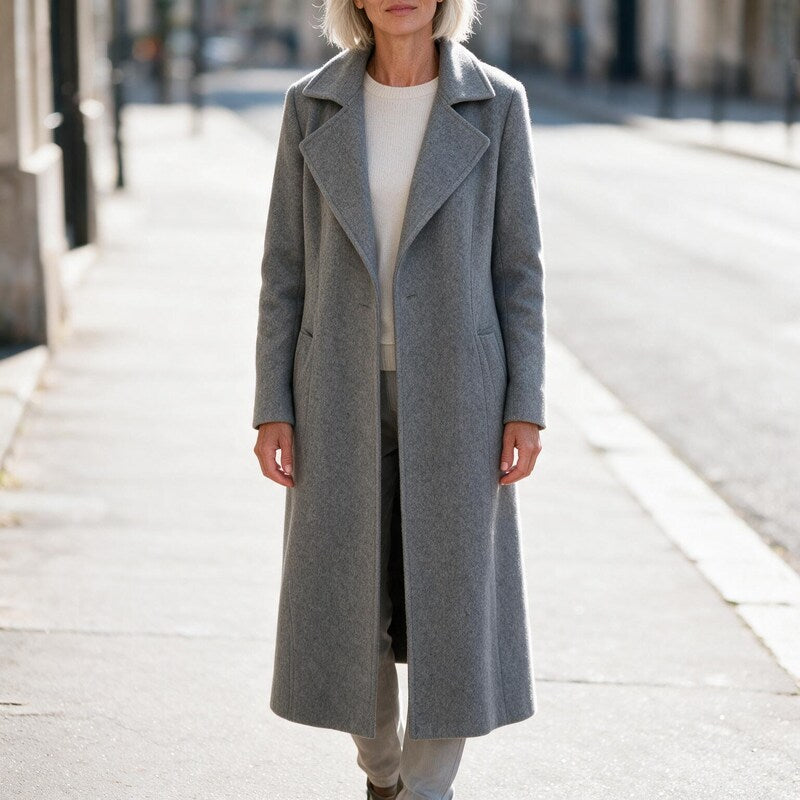 Manteau Long Ouvert à Col Tailleur | Coupe Fuselée Élégante #couleur_gris