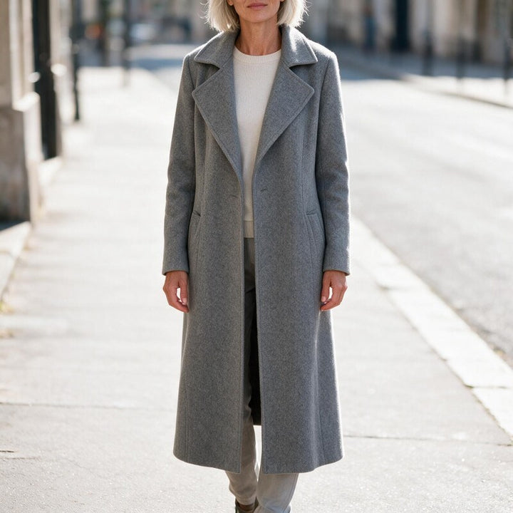 Manteau Long Ouvert à Col Tailleur | Coupe Fuselée Élégante #couleur_gris